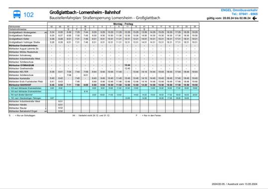 Baustellenfahrplan: Straßensperrung Lomersheim - Großglattbach (3 von 4)